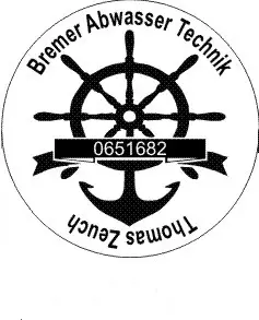 Runder Prüfstempel der Bremer Abwasser Technik mit Steuerrad, Anker, Prüfnummer 0651682 und dem Namen Thomas Zeuch